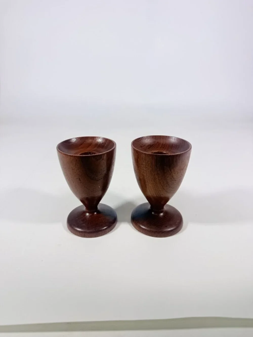 Wood Candleholders Pair Set 2 Burma Teak Mid Century Vintage Danish Style Home T